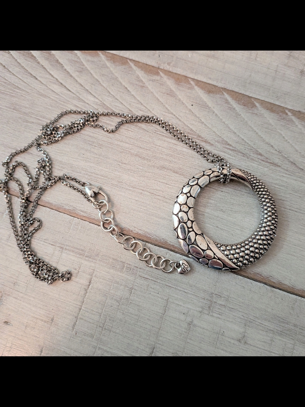 Brighton "Pebble Ice" Silver Crystal Large Open Circle Pendant Long Necklace